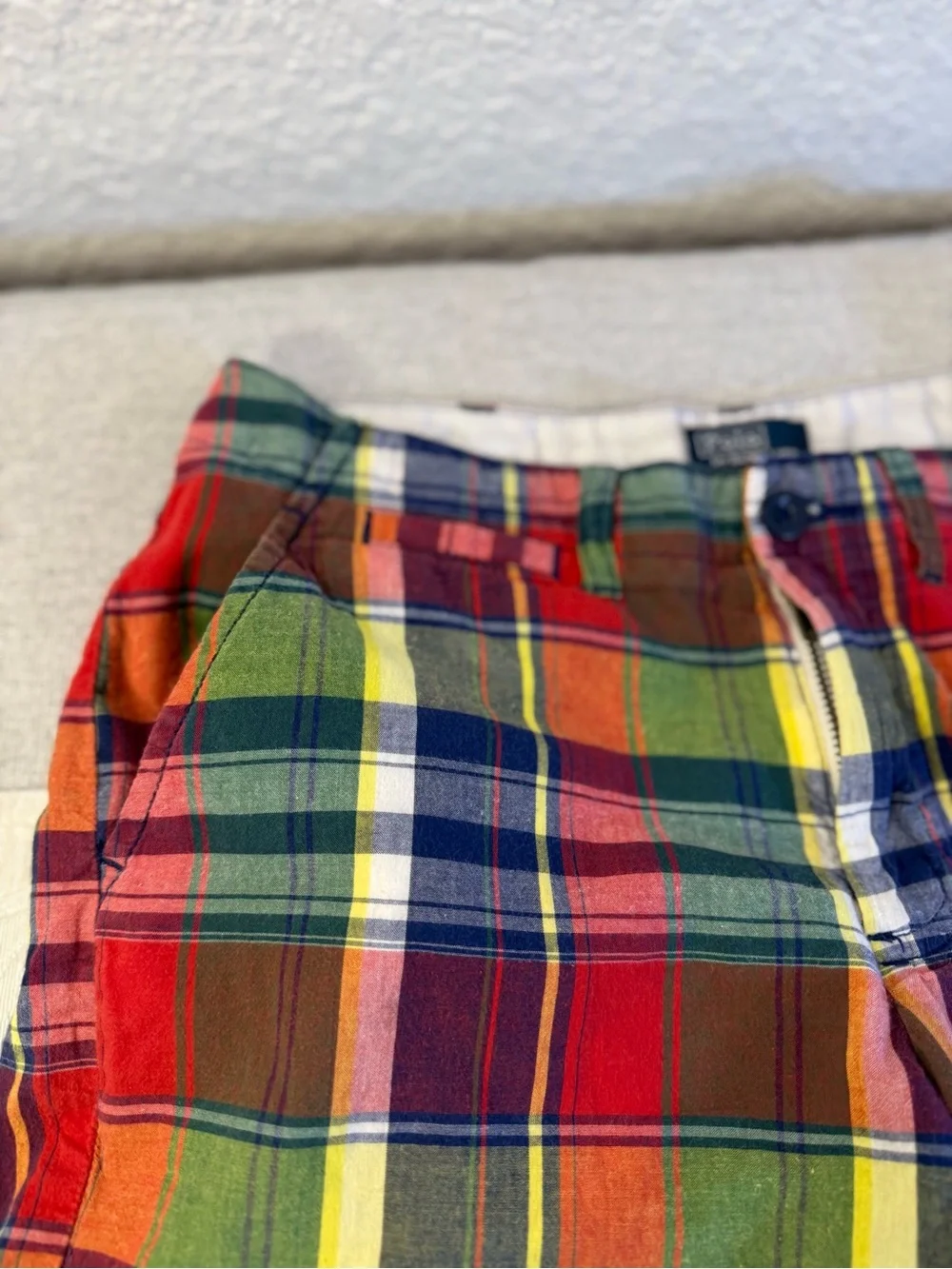 Polo by Ralph Lauren Red Multi Plaid Boys Size 12 Flat front Long Shorts